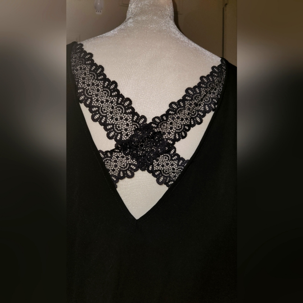 Black Plus Size Tee with Lace Detail